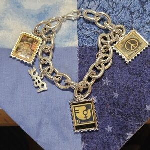 Vintage 80"s Genuine Collectible USPS Silver Stamp Charm Bracelet Peace